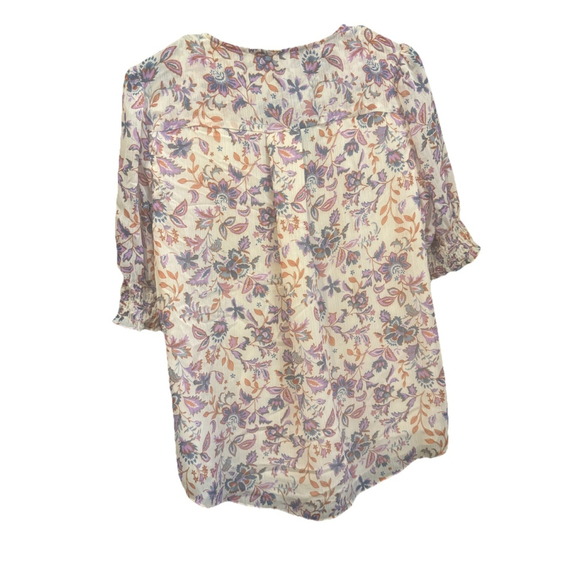 1.State Light Peachy/Blue/Purple Flutter Sleeve Lined VNeck Flowy Blouse, Size M - Picture 2 of 4